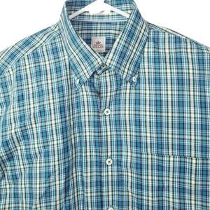 Peter Millar Shirt Mens Medium Plaid Blue Green White Long Sleeve Cotton Causal